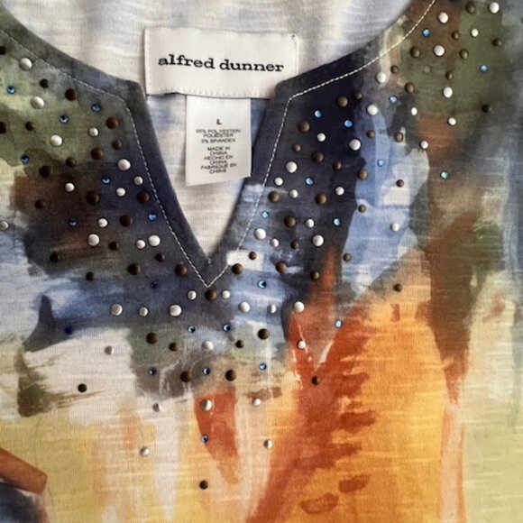 Artsy Beaded Sparkles Boho Romantic Italian Venice Scenic V-neck Top Size L - Picture 3 of 5